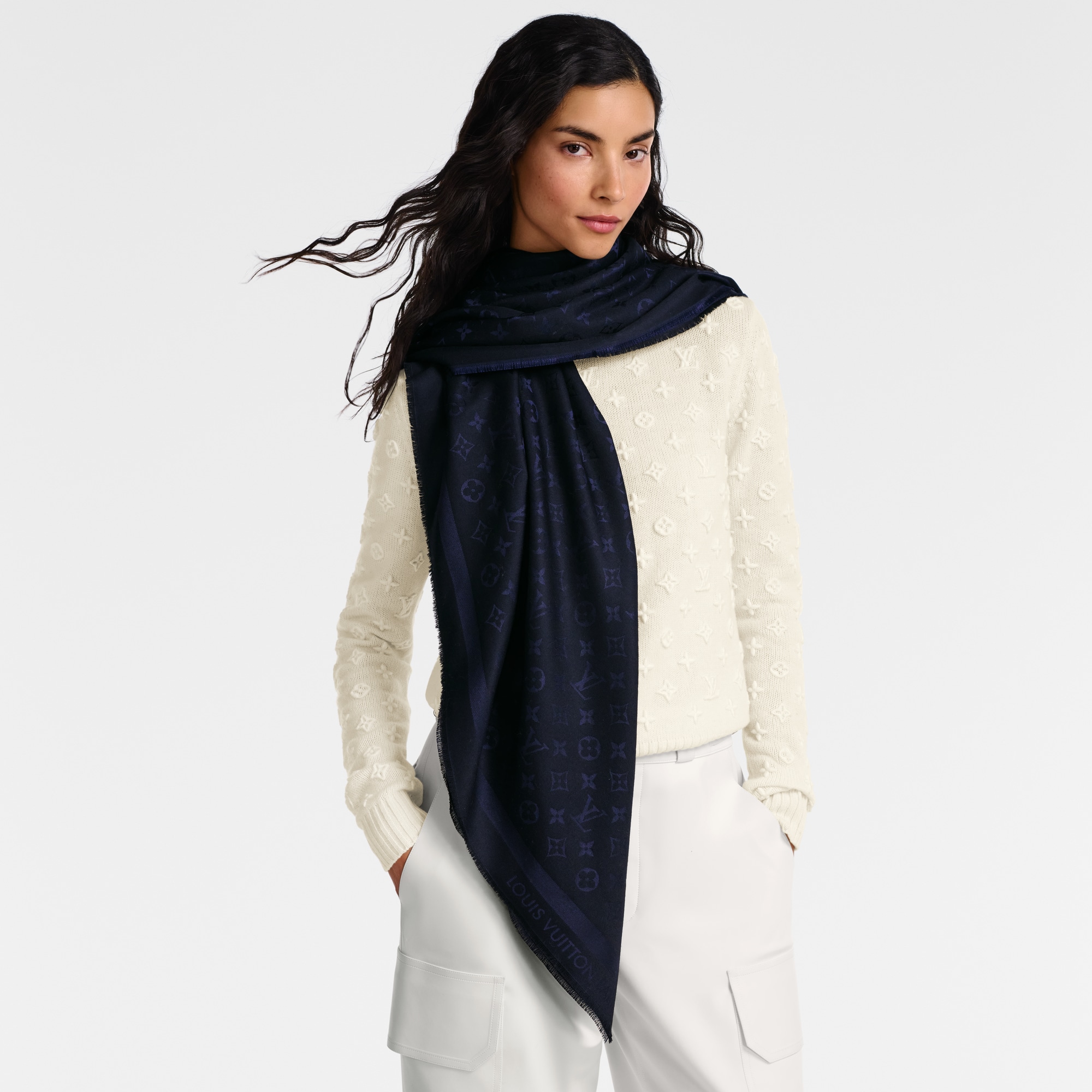 Monogram Blanket Shawl - Oversized Square Black Scarf | LOUIS